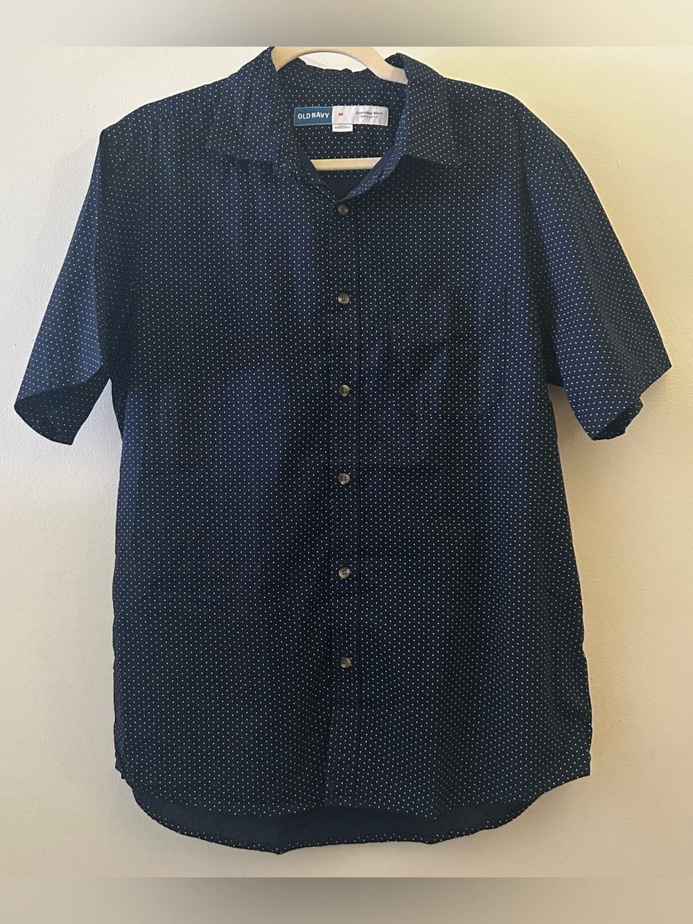 Old Navy Mens Everyday Shirt Classic Fit Navy Blue White Dots Cotton Medium / M